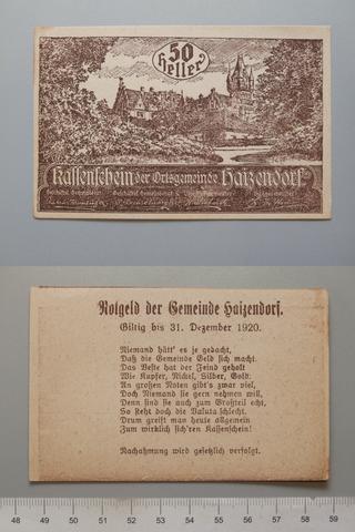 Haizendorf, 50 Heller from Haizendorf, Notgeld, 1920