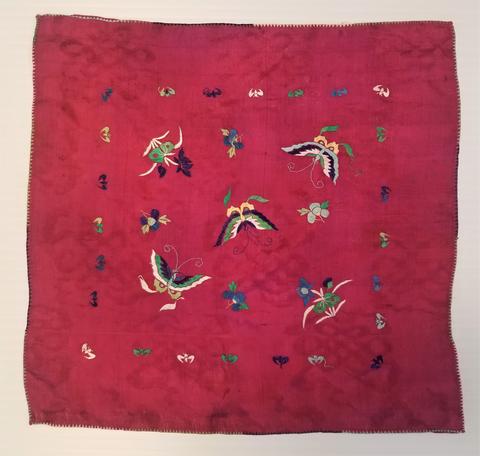 Unknown, Handkerchief Embroidered with Flowers, Bats, and Butterflies, 19th century