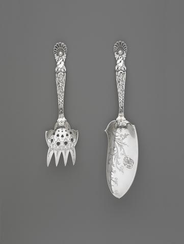 Tiffany and Company, Fish Serving Knife and Fork, "Dolphin" Pattern, 1883