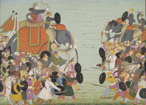 Unknown, Battle between Krishna’s Brother Balarama and Jarasandha, from a History of the Lord (Bhagavata Purana) manuscript, ca. 1760–65