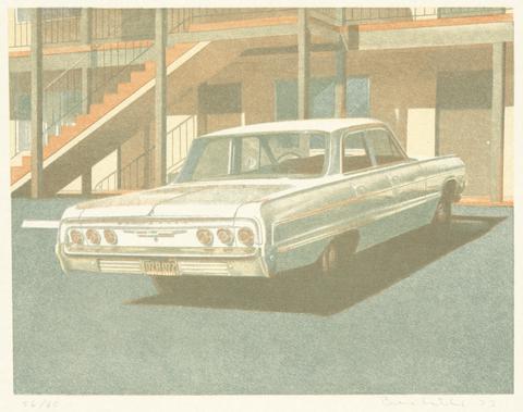 Robert Bechtle, Four Chevies (car at motel), 1973