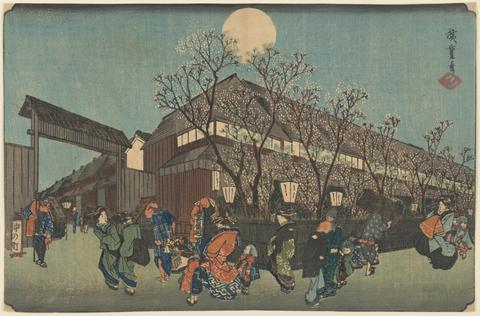 Utagawa Hiroshige, Cherry Blossoms at Night along Nakano-chō in Yoshiwara, from the series Famous Places in the Eastern Capital, 19th century
