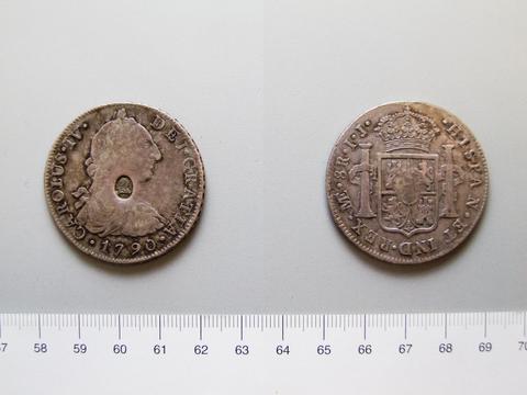Charles IV, King of Spain, 8 Reales of Charles IV, countermarked by George III of England, 1790
