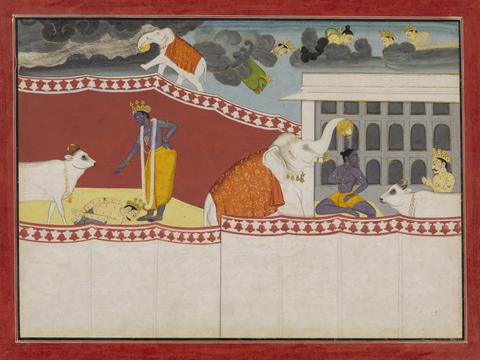 Unknown, Krishna Blessed by the Elephant Airavat, from a History of the Lord (Bhagavata Purana) manuscript, ca. 1760–65