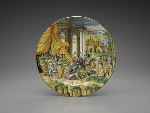 Orazio Fontana, Charger with the story of Samson and Delilah, ca. 1560