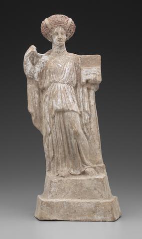 Unknown Greek, Terracotta figure of a standing female with casket, Late 5th–early 4th century B.C.