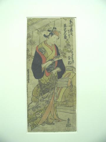 Okumura Masanobu, Actor Tatsuoka Hisagiku playing the role of Inaba no Omatsu (?), mid 18th century