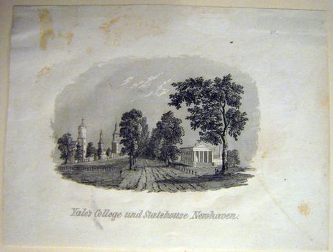 Unknown, Yale's College and State House, New Haven (German variation), ca. 1833