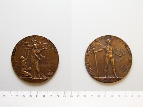 Paul Dubois, Belgian Medal Commemorating the Treaty of Versailles and Guarding the Rhine, 1919