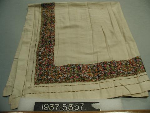 Unknown, Square Table Cloth with Embroidered Border of Flowers and Paisleys, early 20th century