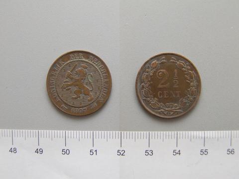 William III, King of the Netherlands, 2 1/2 Cent of William III, King of the Netherlands from Utrecht, 1877