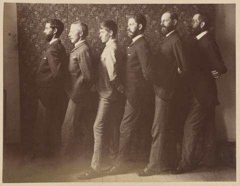 Arthur K. Syer, Group Portrait of W. C. Fitler, Julian Ashton, Phil May, W. T. Smedley, Frederick B. Schell, "Hop" (Livingston Hopkins), from the album [Sydney, Australia], ca. 1880s