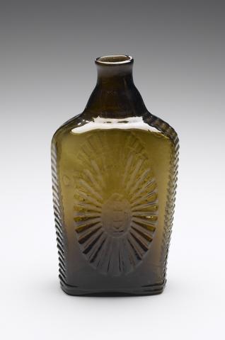 Keene-Marlboro-Street Glass Works, Sunburst Flask, 1822–30