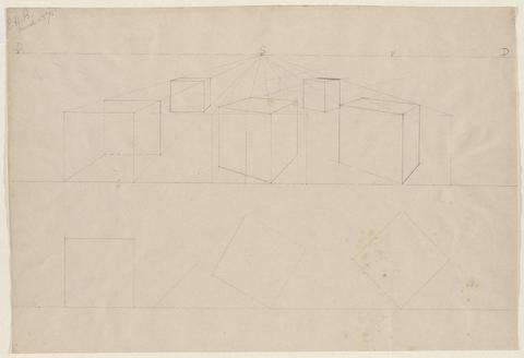 Emma H. Bacon, Untitled [perspective drawings of cubes with one vanishing point], 1875