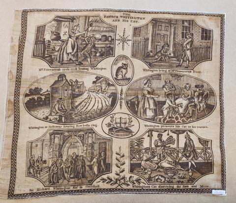 Unknown, Printed cotton handkerchief, "The Famous Whitington and his Cat", ca. 1810