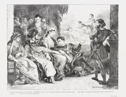 Eugène Delacroix, Hamlet fait jouer aux comédiens la scène de l'empoisonnement de son père (Act. III Sc. II) (Hamlet Has the Actors Play the Scene of the Poisoning of His Father), from Shakespeare's Hamlet, 1835