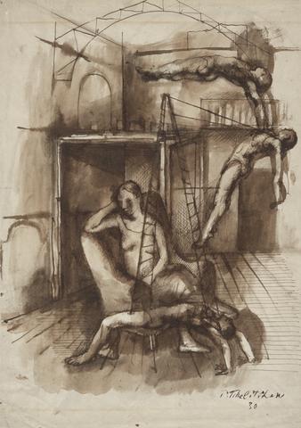 Pavel Tchelitchew, Three Acrobatic Figures with Seated Woman, 1930