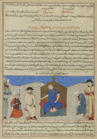 Unknown, The Seljuk Sultan Barkiyaruq (r. 1093–1104) Enthroned, from a dispersed Assembly of Histories (Majma’ al-Tawarikh) manuscript, ca. 1425