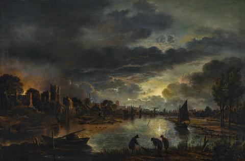 Aert van der Neer, Moonlit River Landscape, 17th century