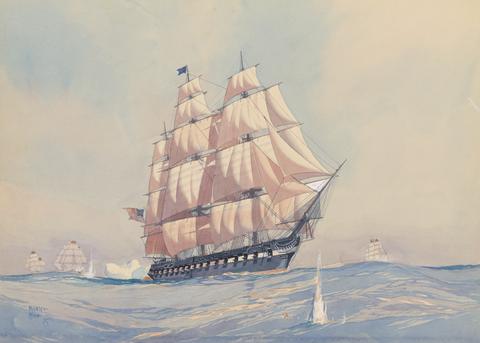 Worden Wood, U.S.S. Constitution's escape from the British Fleet after wind came up, War 1812., n.d.