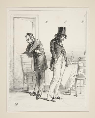 Paul Gavarni, UN CABINET PARTICULIER. Le garcon a dit un chapeau rose, un voile, un chale noir..., 1837