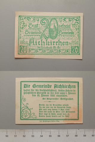 Aichkirchen, 20 Heller from Aichkirchen, 31 January 1921, Notgeld, 1920