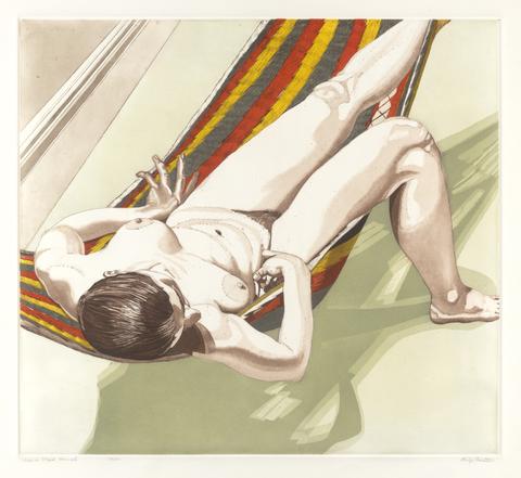 Philip Pearlstein, Nude on Striped Hammock, 1974