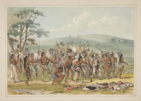 George Catlin, Archery of the Mandans, pl. 24 from the North American Indian Portfolio, 1844