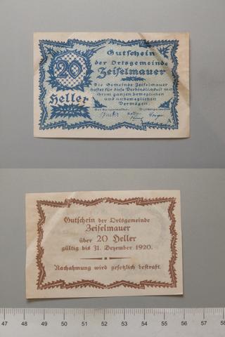 Zeiselmauer, 20 Heller from Zeiselmauer, Notgeld, 1920