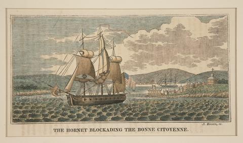 Abel Bowen, The Hornet Blockading the Bonne Citoyenne, one in a series of eight, early 19th century