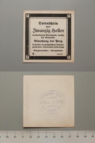 Altenburg bei Perg, 20 Heller from Altenburg bei Perg, Notgeld, 1920