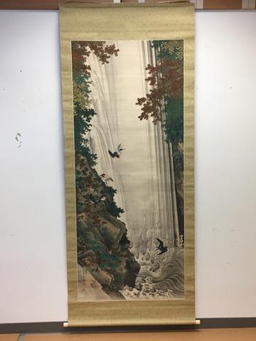 Mochizuki Gyokkei, Swallows by a Waterfall, 1851