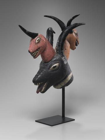 Headdress in the Shape of an Antelope Head Surmounted by Two Horned Animal Heads, mid- to late 20th century