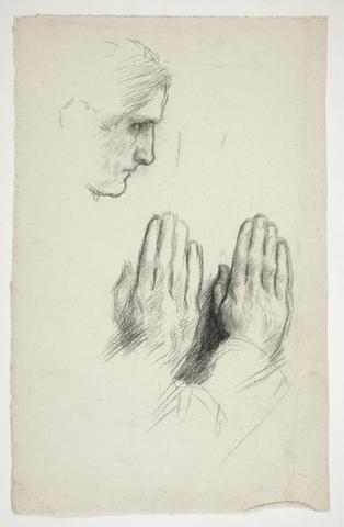 Edwin Austin Abbey, Sketch of a young man in profile; sketch of two sets of hands in prayer, n.d.