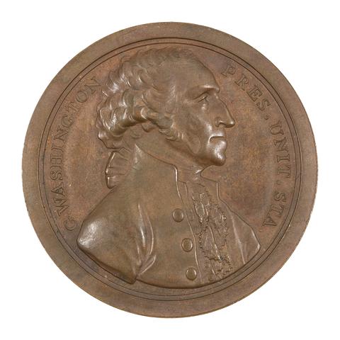 Philadelphia, Mint reproduction in brass of medal commemorating the retirement of George Washington ("Sansom medal"), 1859