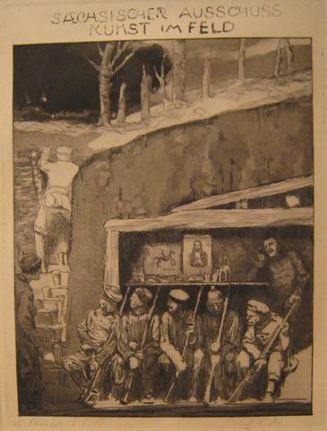 Max Klinger, Im Unterstand (In the Dugout), from Sächsischer Ausschuß für Kunst ins Feld (Saxon Commission for Art in the Battlefield), 1917