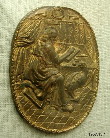Unknown artist, French or Italian, Bronze plaquette, with St. John the Evangelist, ca. 1600