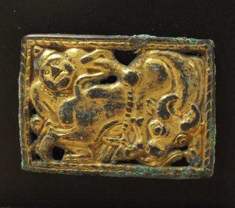 Unknown, Belt Plaque with Man Subduing Ox, 3rd–2nd century B.C.E.