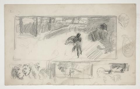 Edwin Austin Abbey, Assorted sketches (recto); Sketch of a man in a cape (verso), mid-19th to early 20th century