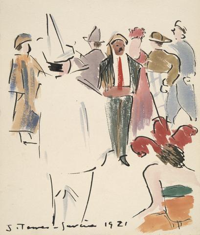 Joaquín Torres-García, Artists' Ball: Pierrot and Figures Standing, 1921