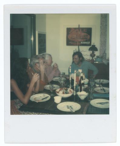 Walker Evans, Untitled [Walker Evans Dinner Party, Old Lyme, Connecticut: Jerry Thompson, Barbara Gizzi, John Clellon Holmes, and Marry Knollenberg], October 12, 1973