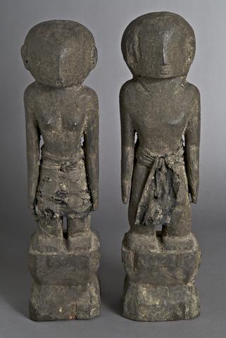 Pair of Ancestor Figures with Cloth Waist Wrappers, 19th century