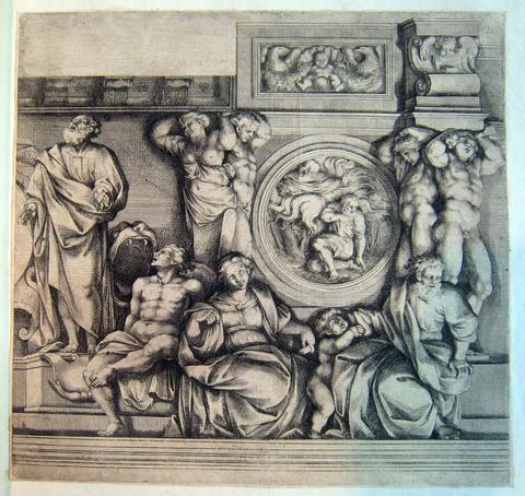 Pietro Santo Bartoli, Sculptural figures, plate 10(?) from Disegno Loggia di San Pietro in Vaticano, n.d.