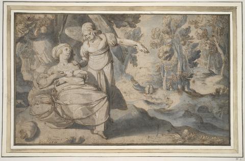Pieter Lastman, Hagar and the Angel (recto); Sketch of the Face of a Woman (verso), 1600–1601