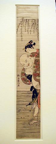 Suzuki Harunobu, Hotei crossing the river with a girl on his back, 1769