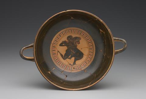 Heidelberg Painter, Black-Figure Siana Cup; Tondo: Herakles & Lion; A & B: Cavalry, ca. 575–555 B.C.