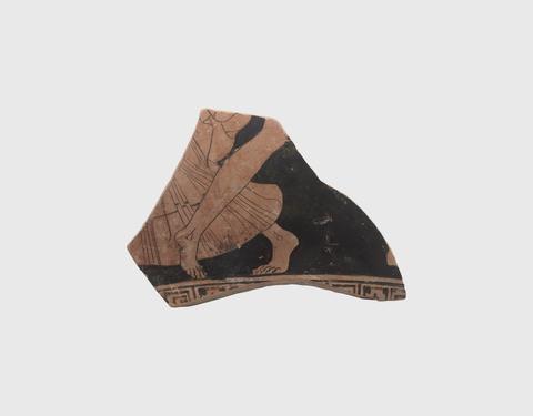 Hermonax, Athenian red figure vase fragment, legs of a male and female figure, ca. 470 B.C.
