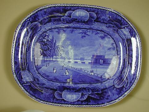 Enoch Wood and Sons, Platter with view of Castle Garden, Battery, New York, 1820–46