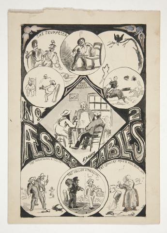 Edwin Austin Abbey, Title page for Aesop's Fables, No. 2 (recto); Sketches of Heads (verso), mid-19th to early 20th century