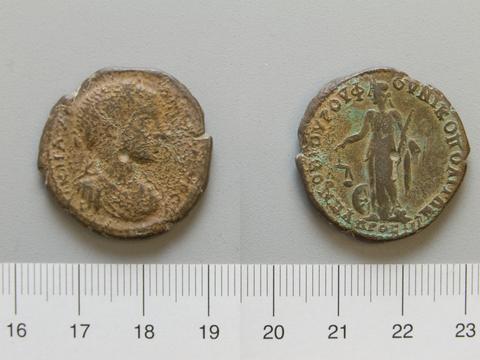 Elagabalus, Emperor of Rome, 4 Assaria of Elagabalus, Emperor of Rome from Nicopolis ad Istrum, 218–22